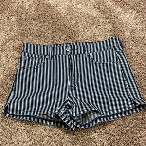 American Eagle high rise shorts, size 10, blue and white stripes